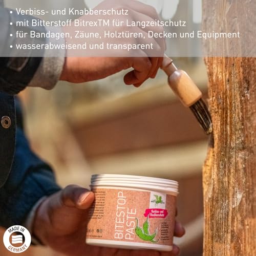 Bense & Eicke BiteStop Paste 500 ml Verbissschutz und Knabberschutz für Pferde - für Bandagen, Decken, Zäune und Holztüren