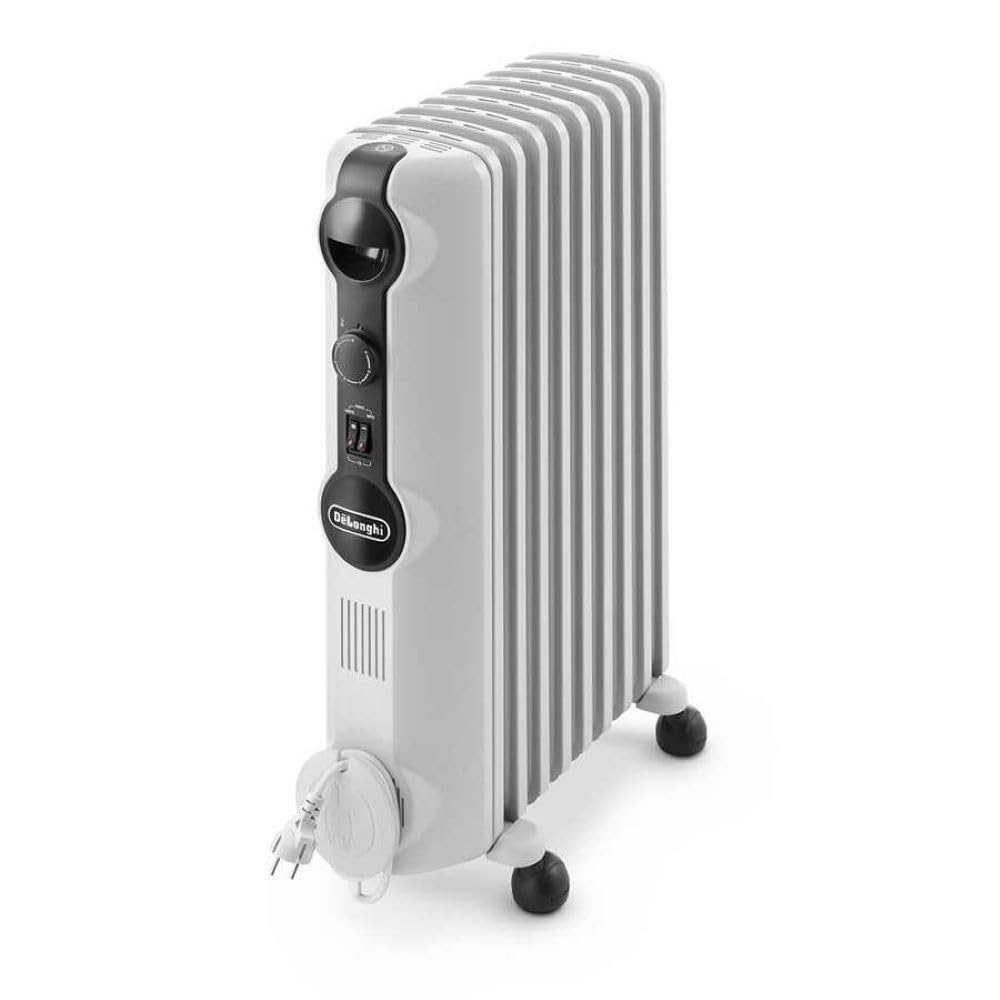 De'Longhi Radia S – Radiador de Aceite para Estancias de Hasta 60 m³, Calefactor Eléctrico con Termostato de Seguridad, 9 Aletas, Función Antiheladas, Portátil, 2000W, Blanco (TRRS0920)