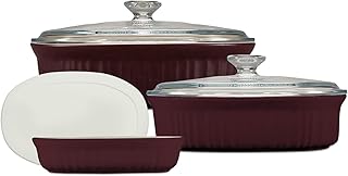 CorningWare Ceramic Bakeware Set with Lids Chip and Crack Resistant Ston...