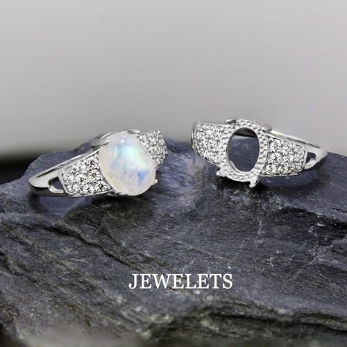 Silver Ring Blank 7x9mm Prong Setting Cubic Zirconia 19 Pcs Rhodium Plated Aesthetic Ring Base DIY3