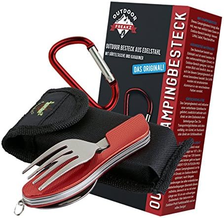 OUTDOOR FREAKZ Outdoor Cutlery and Camping Cutlery Foldable Made of Stainless Steel (red)
