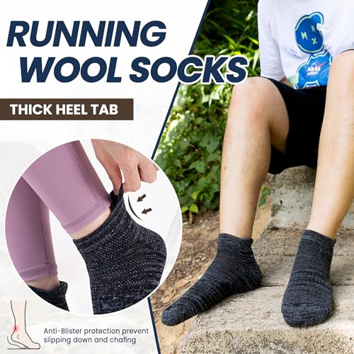 Merino Wool Ankle Socks Running Half Cushioned Men Women Hiking Thick No Show Socks 6 Pairs3