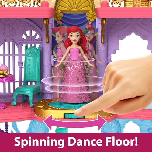 Mattel Disney Princess Ariel's Land & Sea Castle, Includes Ariel Doll with Red Hair and Colour-Changing Mermaid Fin, Flounder Pet, Pool, 10 Doll Accessories, Toys for Ages 3 and Up, Playset, HLW95
