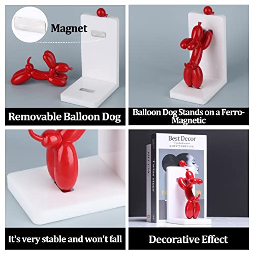 Qianling Red Balloon Dog Decor Bookend, Bookshelf Decor Non Skid Bookend, Modern Resin Balloon Dog Decor Bookends For Office Desk, Book Shelf, Room Decor, Modern Living Room Decor, Home Office Decor #TOP2