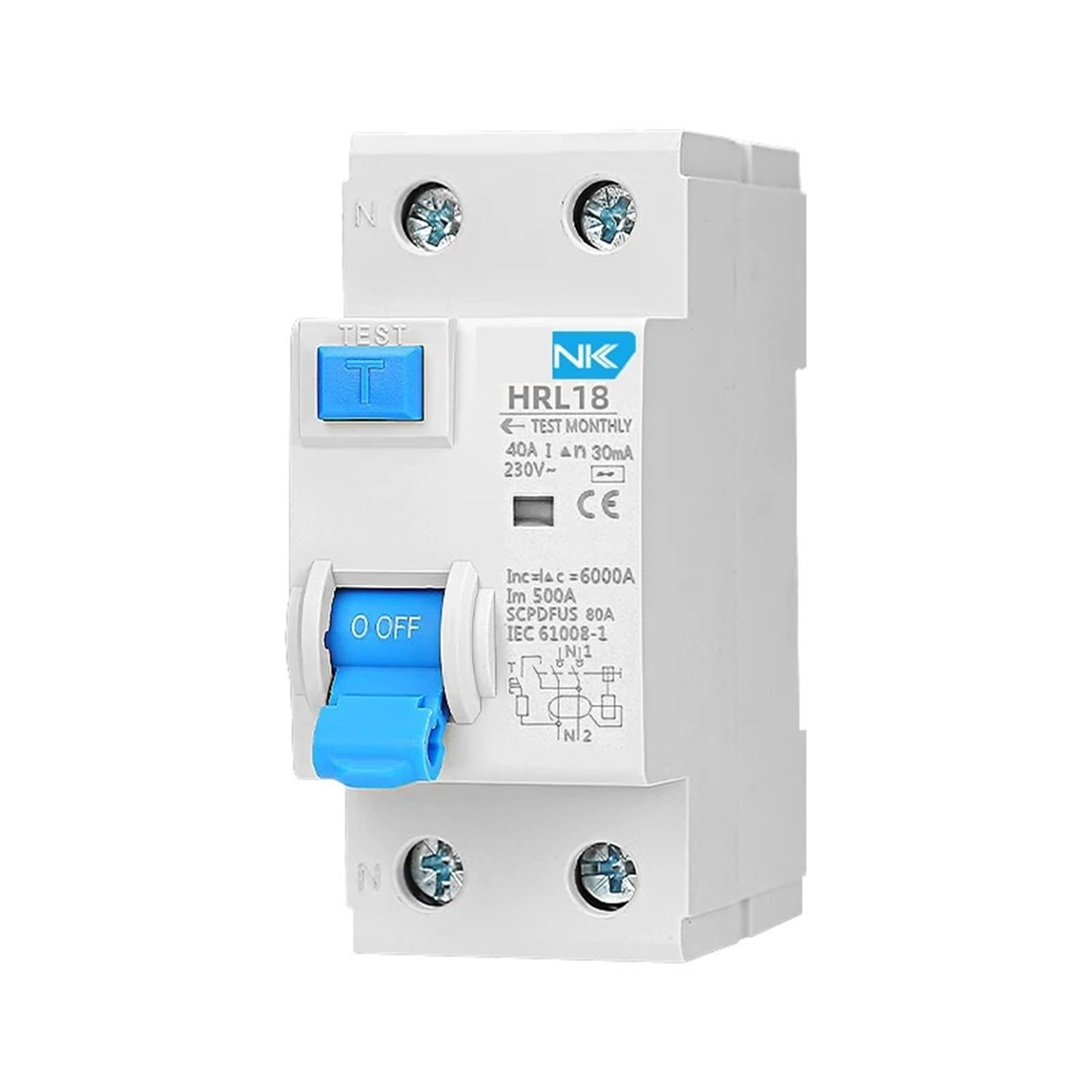 Disyuntor de corriente electromagnética tipo CA interruptor diferencial 2P 16A 6