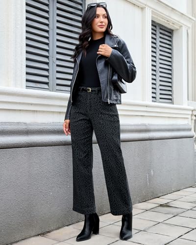 luvamia Wide Leg Jeans Woman Trendy High Waisted Leopard Cheetah Print Ankle Length Stretchy Denim Pants with Pockets