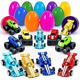 Stargo 8 Pack 3.2' Colorful Prefilled Easter Eggs bulk with Racing Mini Car Vehicles - Pull Back Cars | Plastic Easter Eggs Large for Easter Basket stuffers, Easter Gifts, Party Favors Boy Goodie Bags