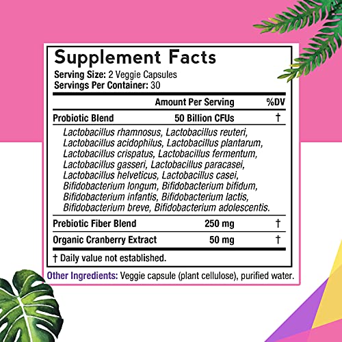 Doctor's Recipes Women’s Probiotic, 60 Caps 50 Billion Cfu 16 Strains, With Organic Prebiotics Cranberry, Digestive Immune Vaginal & Urinary Health, Shelf Stable, Delayed Release, No Soy Gluten Dairy #TOP1