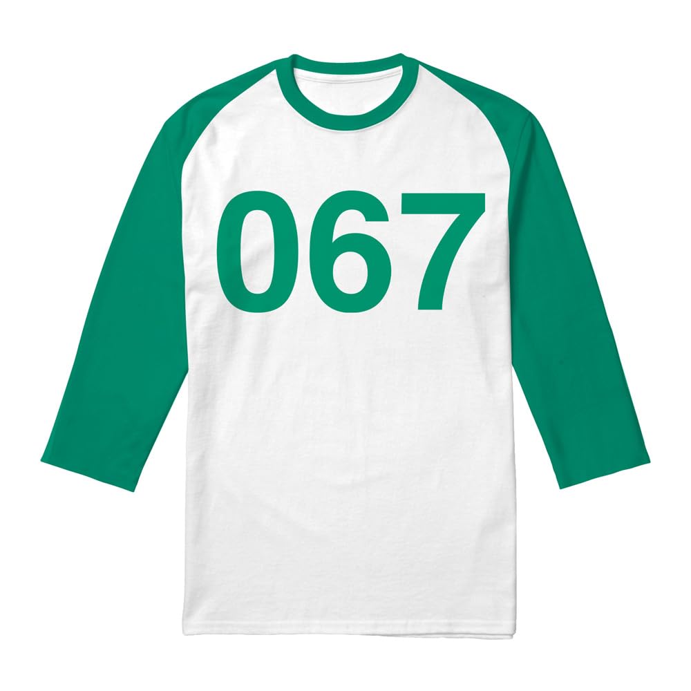Squid Game Player 067 Baseball T-Shirt - White/Kelly
