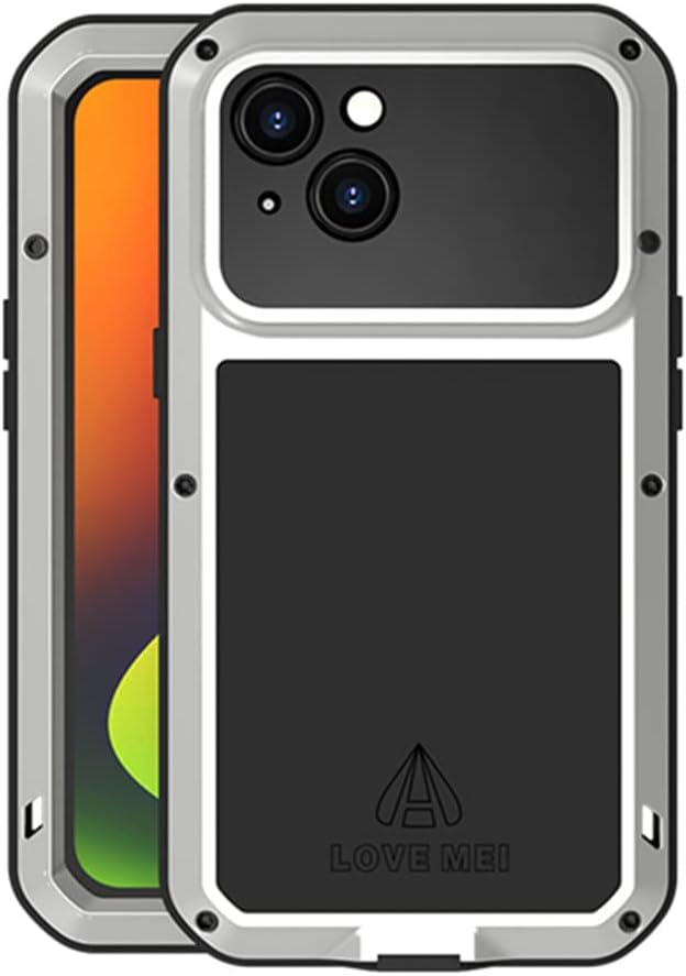 LOVE MEI Metal Case for iPhone 14, Outdoor Heavy Duty Aluminum Metal Military Grade Bumper Dustproof Shockproof Anti-Scratch with Tempered Glass Full Body Protection Hard Cover for iPhone 14 (Red)