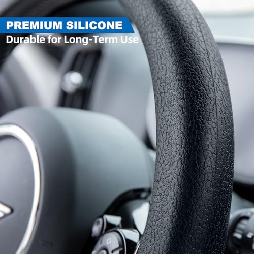 Spurtar Car Steering Wheel Cover for Women Men Car Accessories, Silicone Anti-Slip Thin Steering Wheel Protector, Black Soft Leather Texture Interior Vehicle Accessories, Fit Most Autos