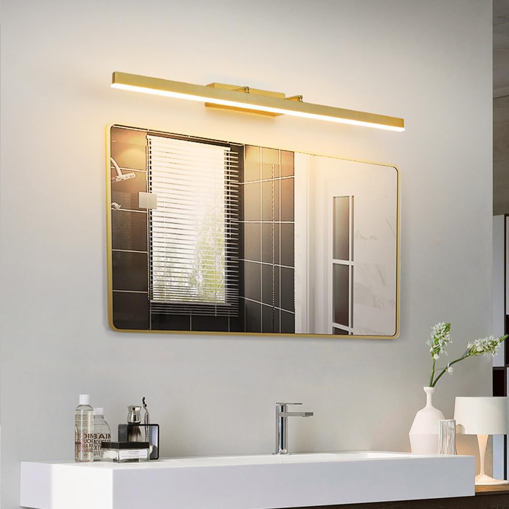 Dimmbare Spiegel-Frontlampe mit Fernbedienung, lineare LED-Badezimmerleuchte, goldene Kosmetikspiegel-Beleuchtung, drehbare Bad-Waschtisch-Wandleuchten über dem Spiegelschrank