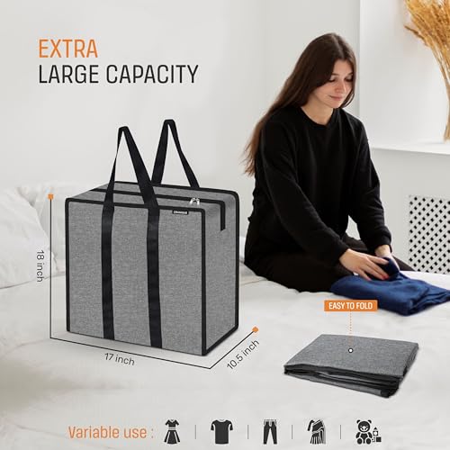 Image of Cranique Polyester Large 52L Multi-Purpose Underbed Storage Bag /Clothing Storage Organizer /Stationery Paper Storage Bag with Zipper and Strong Handle (Grey Pack of 2)
