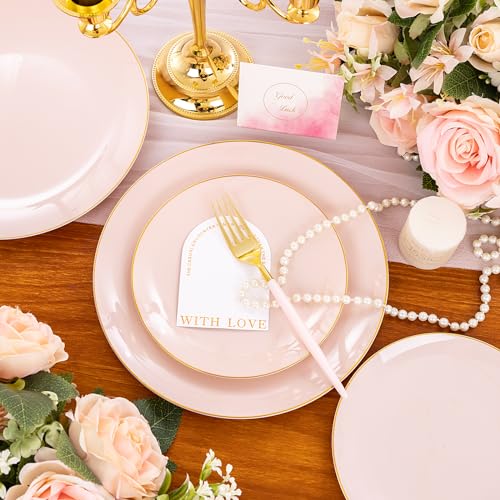 Liacere 150PCS Plastic Plates-Gold Plastic Silverware with Pink Handle - Pink Disposable Plates Include 30 Guests Plates, Forks, Spoons, Knives for Wedding ＆ Party by Liacere - Used condition - Image 4