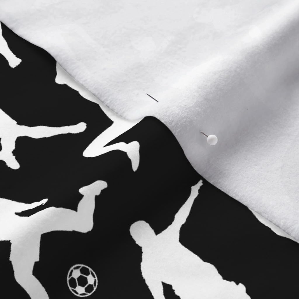 Spoonflower Fabric - Soccer Players Black Small Balls Sports Boys Room White Man Cave Printed on Polartec(R) Fleece Fabric by The Yard - Sewing Blankets Loungewear and No-Sew Projects
