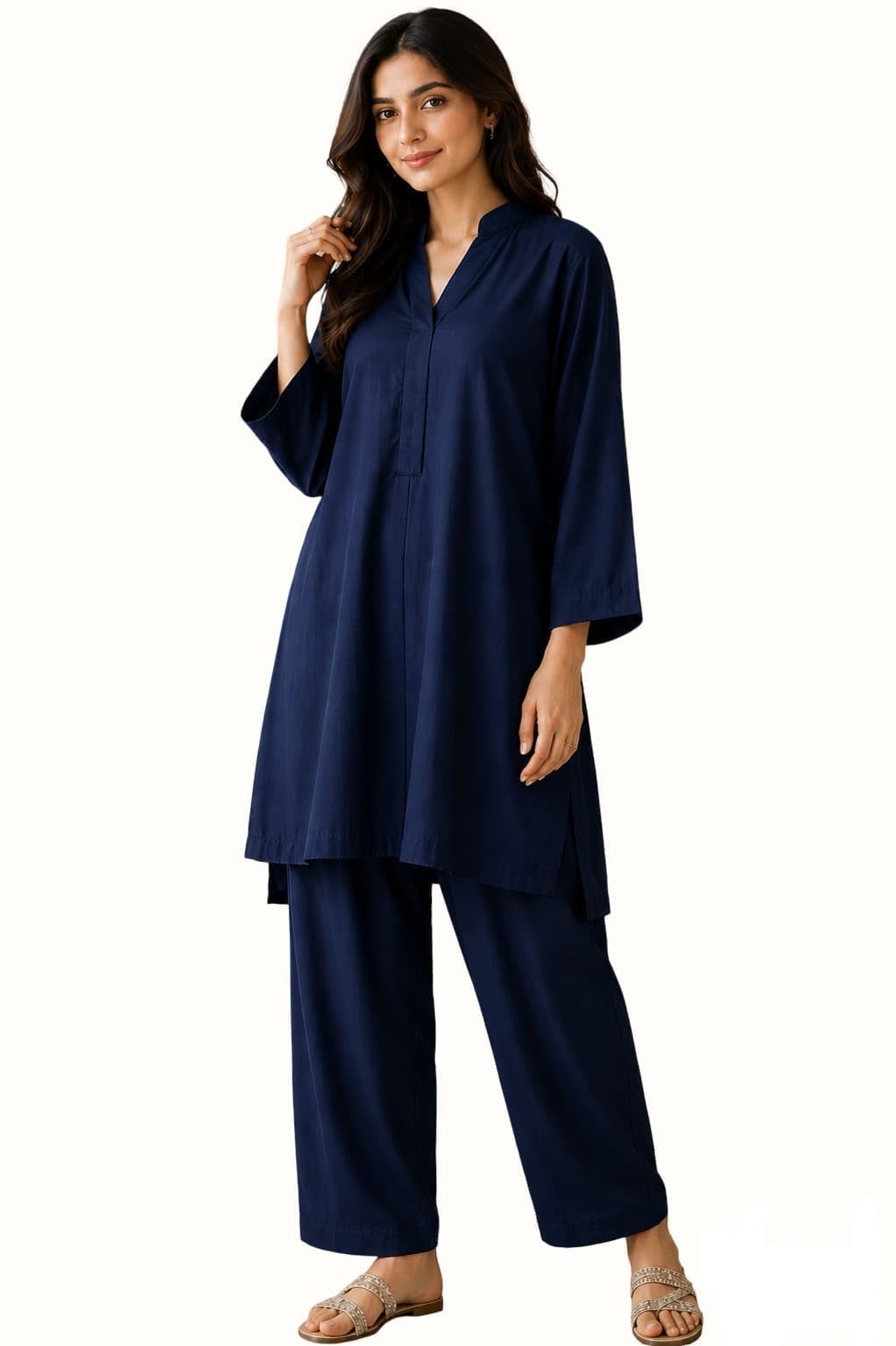 Casual Western Co-ord Set for Women (Navy blue, Xxl)