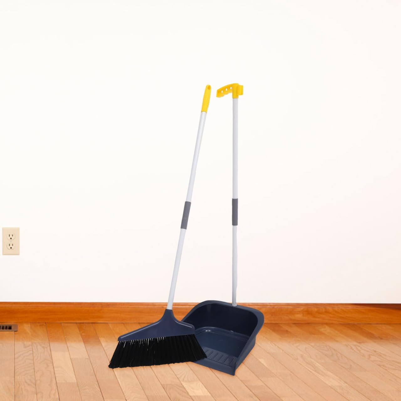 Broom and Dustpan Set with Long Ergonomic Handle Heavy Duty Floor Cleaning Kit for Home Kitchen Tile Hardwood and Carpet Floors Soft Bristle Indoor Sweeper Combo
