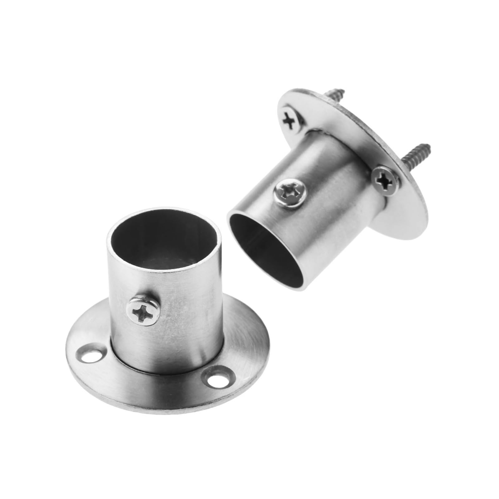 Ugzpwqlnx 22Mm Stainless Steel Pole Socket Flange Rod, Stainless Steel Wardrobe Pole Sockets 2-Pack For 19-32Mm Tubes Silver(22Mm)