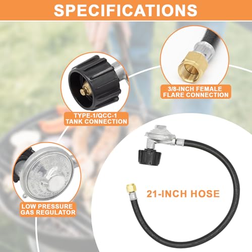 21" Hose & Regulator kit for Weber Gas Regulator Replacement Parts 7502, Weber Genesis Silver A/B, Genesis Gold/Platinum B/C, GS4 Spirit II/I 200/300, Napoleon Propane LEX, Rogue & Prestige SER, 7501 by PETKAO - Image 3