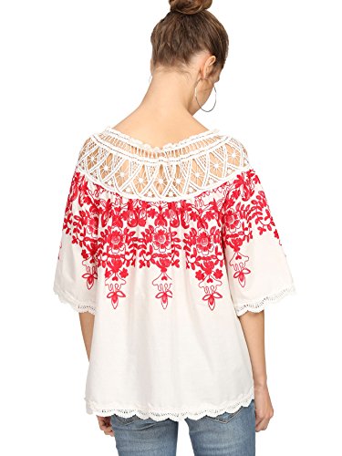 Romwe Women's Cold Shoulder Floral Embroidered Lace Scalloped Hem Blouse Top White Medium #TOP1