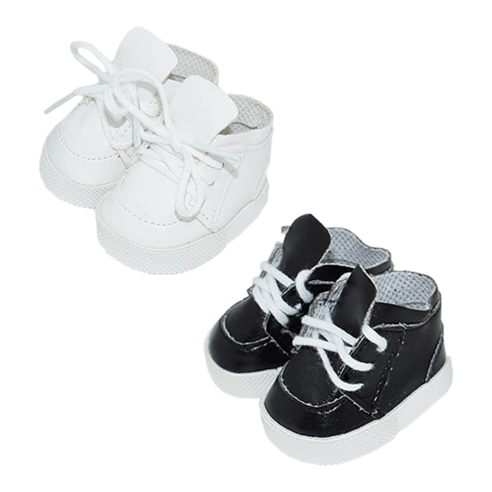 Chaussures En Cuir Noir Et Blanc Pour Poupée De 20 Cm – Longueur 5,5 Cm – Lot De 2