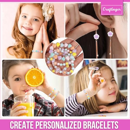 Image of Craftinger 500 Acrylic Transparent & Pearl, Gold, alphabet Beads | for Jewellery Making Kit, Colorful Beads Set for Kids with Elastic Strin DIY Craft Bracelet Necklace Making, Activity Games for Girls Age 6-12 Years Old, Set for Adults,for Artists Children