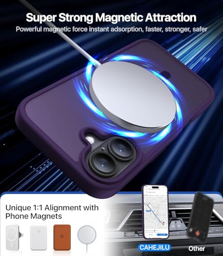 Image of Elzzi Magnetic for iPhone 17 Case, [Full Camera Protection] [Compatible with Magsafe] [Translucent Matte] Shockproof Protective Phone Case for Men & Women - Deep Purple