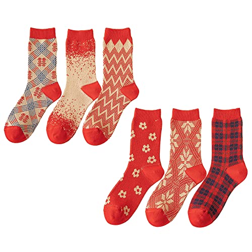 Teendi Chinese New Year Red Patterns Women's Socks, Gifts for Spring Festival (6 Packs of Good Luck Socks)