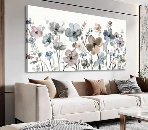 NINEASO Flowers Canvas Wall Art - Cream White Flowers Pictures Abstract Beige Floral Wall Decor Botanical Painting Print Artwork for Living Room Bedroom Home Office Decorations 20" x 40"