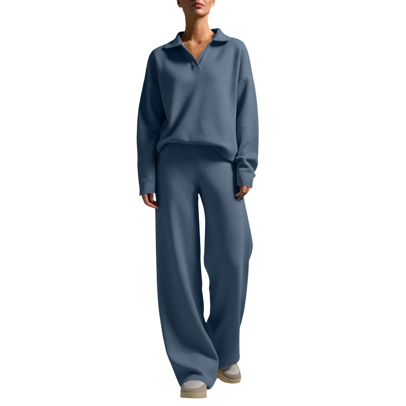 Completi Donna Eleganti 2 Pezzi Completi Sportiva Manica Lunga Scollo a V Tuta Da Ginnastica Completo Palestra Elegante Set Top E Pantaloni a Gamba Larga Tute Per Jogging Yoga Fitness Da Casa Autunno