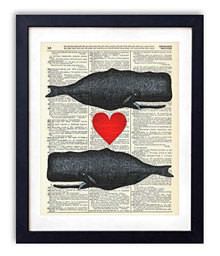 Whale Love, Bathroom & Nursery Decor Vintage Dictionary Art Print, Antique Wall Art Home Decor, Modern Boho Poster, Farmhouse Decoration Living Room Bedroom Office 8x10 Inches, Ready To Frame
