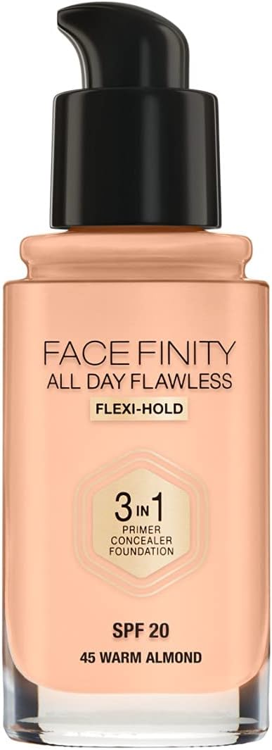 Max Factor Facefinity 3-in-1 All Day Flawless Liquid Foundation, SPF 20 - 45 Warm Almond, 30 ml, 30 ml (Pack of 1) - Image 3