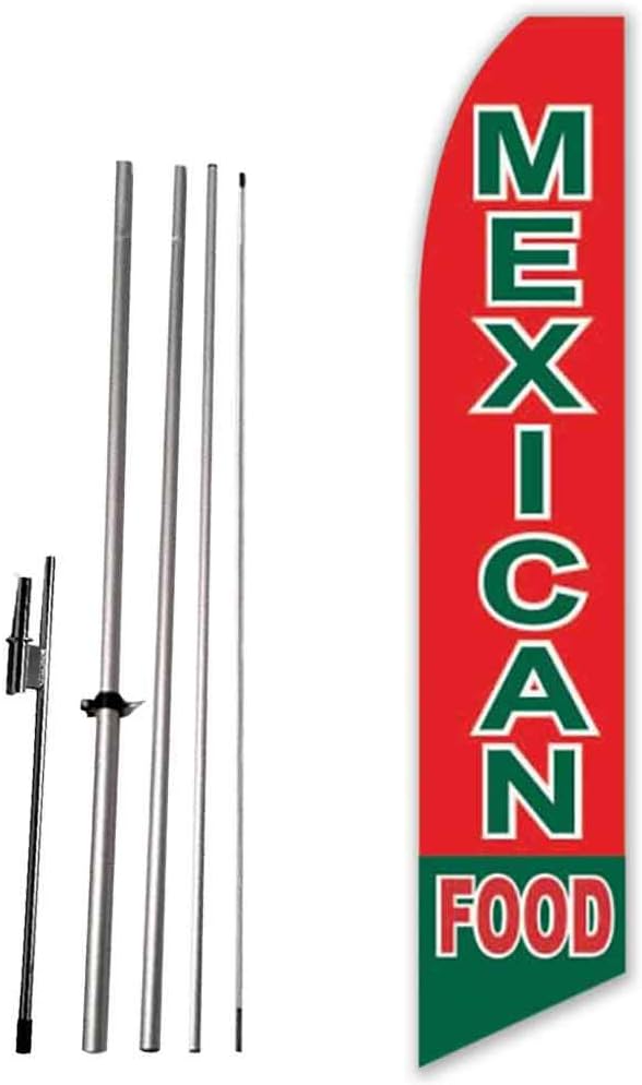 Mexican Food (Red/Green) Super Novo Feather Flag - Complete with 15ft Pole Set and Ground Spike