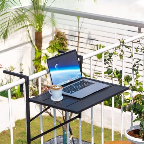 Table basse réglable pour balcon pliable avec étagère intégrée