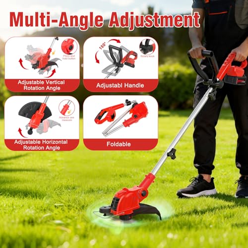 21V Electric Weed Wacker & Lawn Edger, Cordless Weed Eater with 2x4.0Ah Battery Powered, 12" Auto Line Feed String Trimmer with 10 Pcs Spools and Fast Charger, Lightweight Edger Lawn Tool for Yard - Image 5