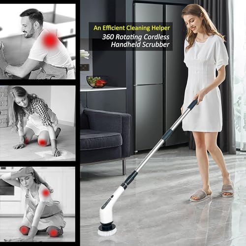 Electric Spin Scrubber, Cordless Bath Tub Power Scrubber with 8 Replaceable Drill Brush Heads, Shower Cleaning Brush with Adjustable Handle for Bathroom, Tile Floor & Car - Image 2