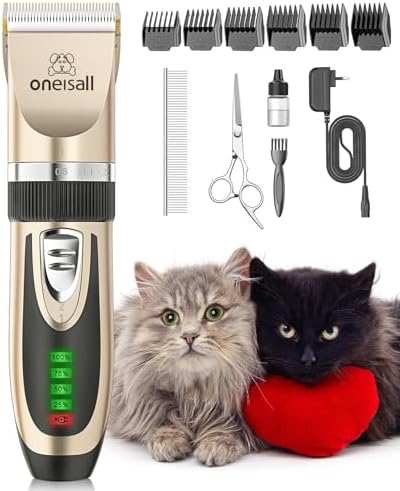 oneisall Leise Schermaschine Katze Hunde, Profi Haarschneidemaschine für langhaarkatzen mit dichtem Fell, Hundeschermaschine katzenrasierer mit leistungstarken Motor(Gold)