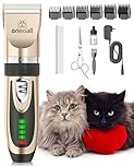 oneisall Quiet Cat Clippers for Matted Hair, 2-Speed Cordless Cat Grooming Kit Low Noise Pet Clipper Shaver for Dogs Cats Animals (Gold)