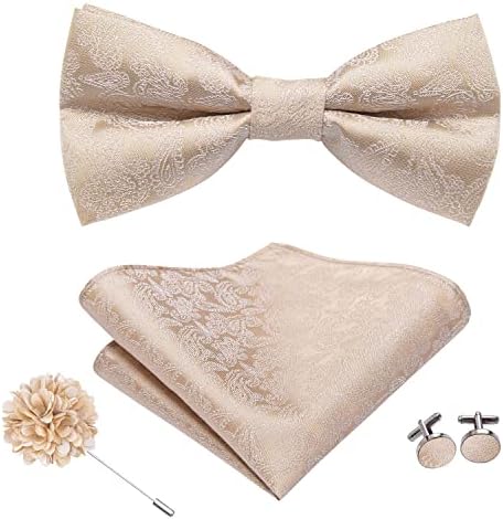 Dubulle Mens Silk Pretied Bowtie and Pocket Square Cufflinks Set for Men Wedding Party