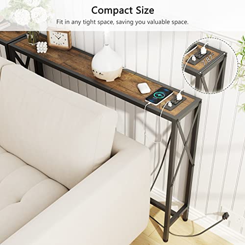 Gewudraw Console Table With Power Outlets, 41.73" Narrow Sofa Table With Charging Station & Usb Ports, Entryway Table Behind Couch, Industrial Sofa Table For Hallway, Living Room, Bedroom #TOP3