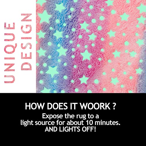 Multicolour & Stars Pattern Glow In The Dark Area Rug Area Rug For Living Room Bedroom Playing Room Size 5'X6' #TOP2