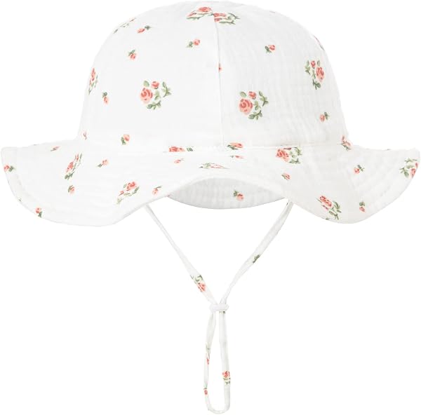 PythJooh Infant Baby Girl Boy Cotton Sun Hat Newborn Soft Cotton Bucket Hats with Adjustable Chin Strap for 3-12Months - 1