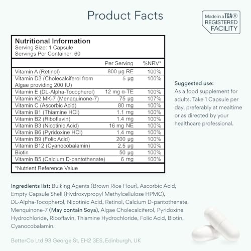 Bettervits Multivitamin Tablets for Women & Men with 13 Vitamins | Multivitamins A,B,C,D,E, Biotin - Energy Boost & Immunity Support | Gluten-Free and Vegetarian Friendly | 60 Vitamin Capsules - Image 5