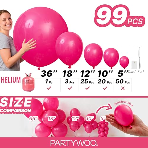 Image of PartyWoo Hot Pink Balloons 99 pcs Different Sizes of 36 18 12 10 5 Inch Magenta Fuchsia Balloon Arch Kit Garland for Baby Shower Wedding Bridal Shower Anniversary Birthday Party Decorations Pink-Y12