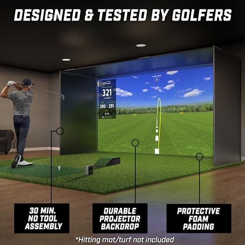 Image of GoSports Golf Simulator Enclosure Nets - Complete Set with Frame and HD Impact Screen Kit - Indoor At Home Golf Training Equipment - Choose 10x8 ft, 12x9 ft, or 14x8 ft