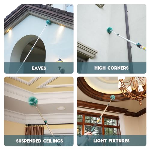 Image of TelesPro 20 Feet High Reach Cobweb Duster with 5-12Ft Extension Pole, Webster Cobweb Duster with 3-Stage Telescopic Aluminum Pole, Spider Web Brush for Outdoor & Indoor Cleaning - Soft Bristles.