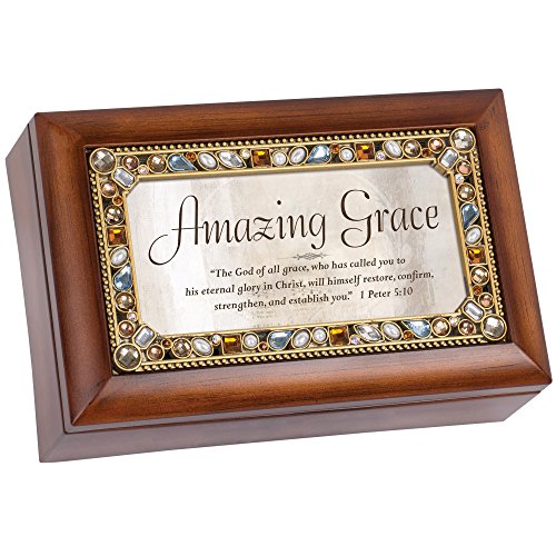 Cottage Garden Amazing Grace Eternal Glory Wood Finish Petite Jeweled Music Box Plays Amazing Grace