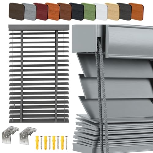 Wood Blinds for Indoor Windows, Cordless Venetian Window Blinds with