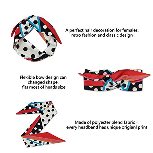 Alwaysgirls Women Headband Twist Bow Wired Headwrap Bowknot Fashion Hair Accessory Hairband (Multicolored) Double Wide Knotted Headwrap For Women And Girls-Retro Polka Dot, Multi-Colored, One Size #TOP2