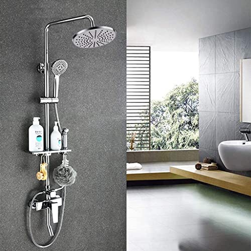 Système de douche de pluie pour baignoire avec barre réglable et étagère chrome